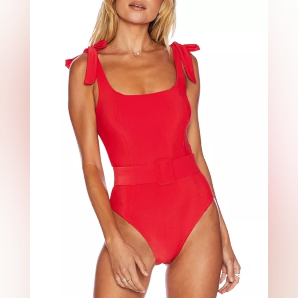 BEACH RIOT RED SWIMMING SUIT WITH BELT